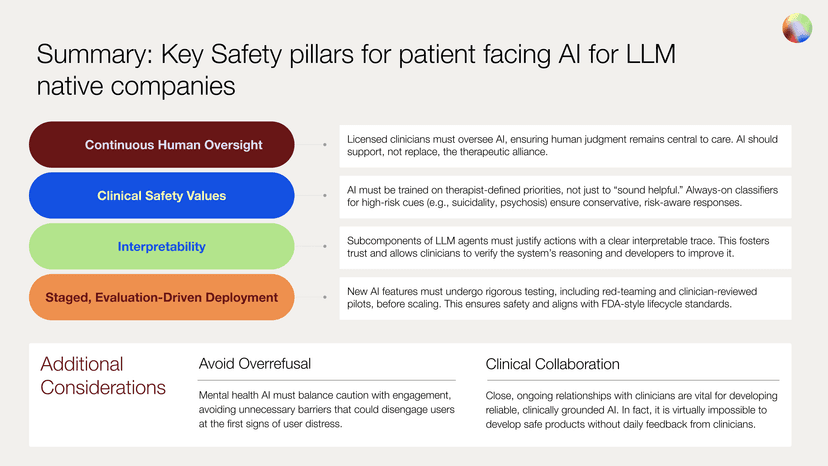 Summary: Key Safety Pillars for patient facing AI for LLM native companies